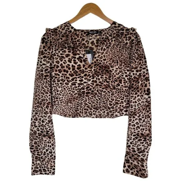 Nasty Gal Leopard Cropped Blouse - Picture 1 of 12
